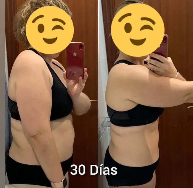 Clienta con resultados visibles tras 12 semanas de entrenamiento online personalizado